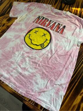 NIRVANA Pink Tie-Dye Smiley Face Graphic Tee